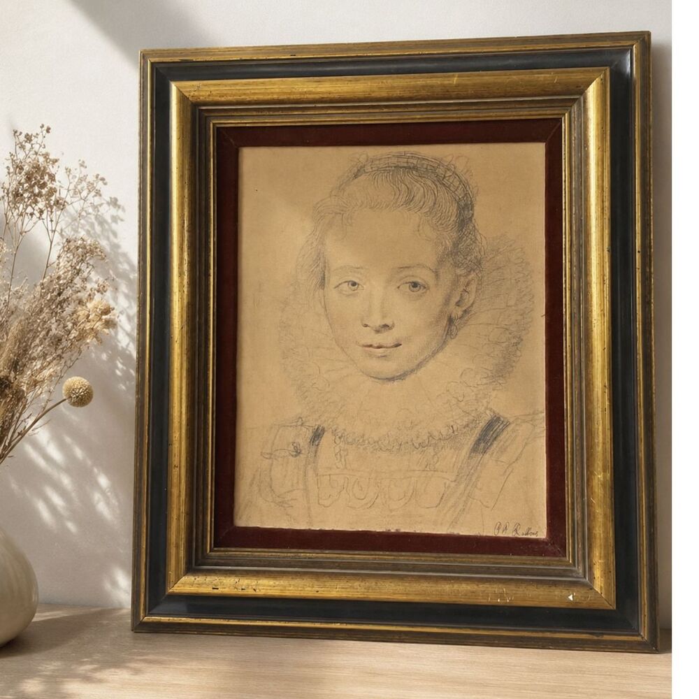 Vintage Clara Serena Rubens Portrait Artwork Gold Gilt Wood Frame 18x21